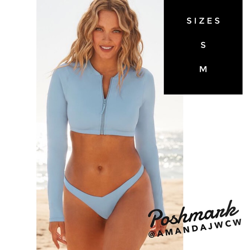 NWT Camille Kostek Long Sleeve Bikini Top in Light Blue- Brand New with Tags